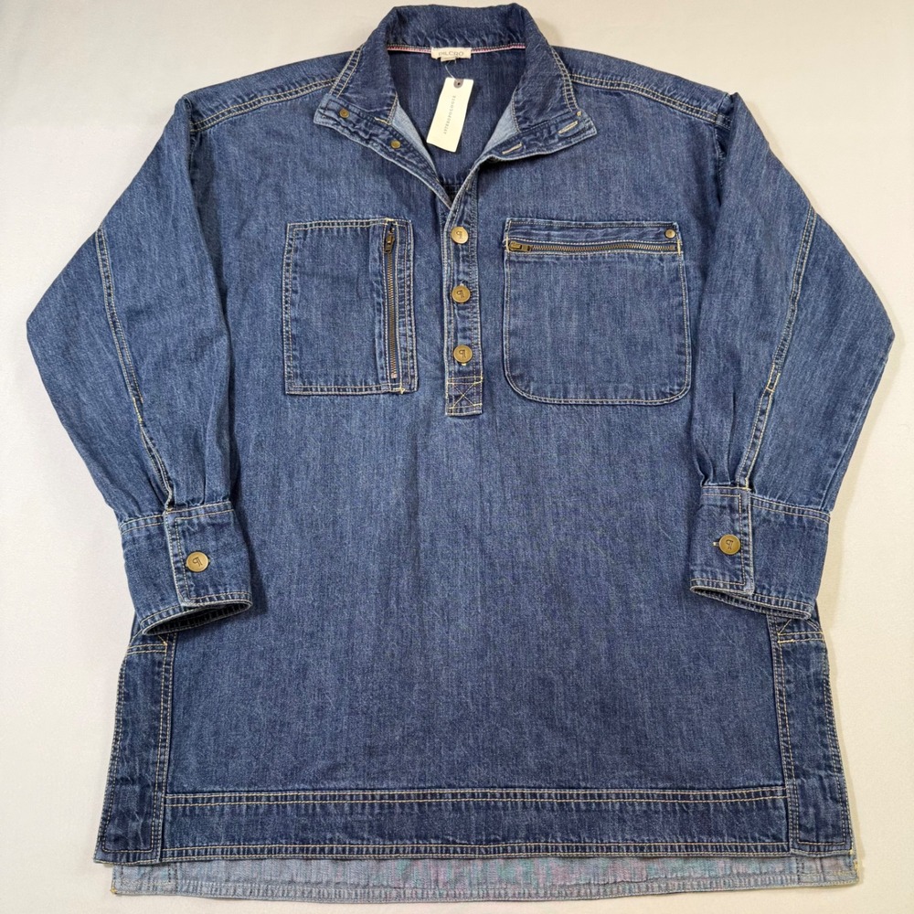 Pilcro Denim Tunic Top Womens XXS Blue Long Sleeve Relaxed Oversized Utility NEW